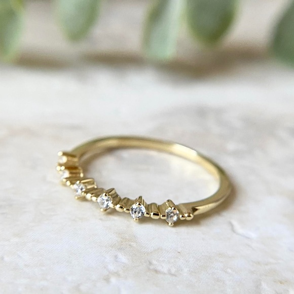 Dainty 14k Gold Plated CZ Ring 925 Sterling Silver Minimalist Stacking Ring - Picture 4 of 6